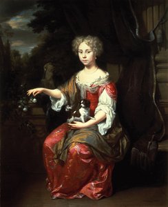 Portret van een dame met haar King Charles Spaniel